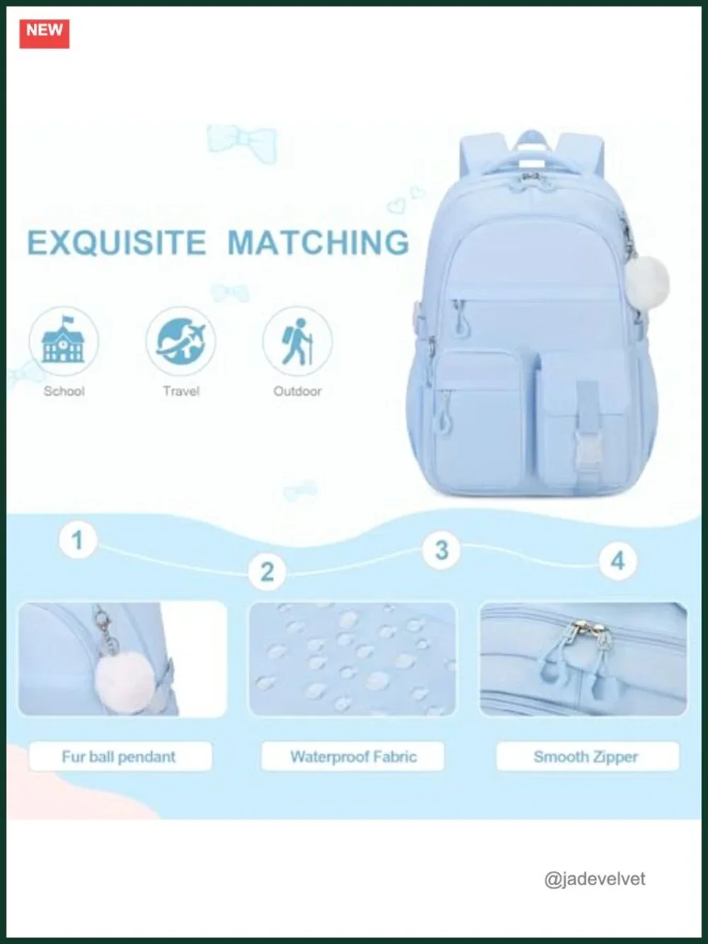 3-Piece Girls Backpack Set with Lunch Bag & Pencil Case